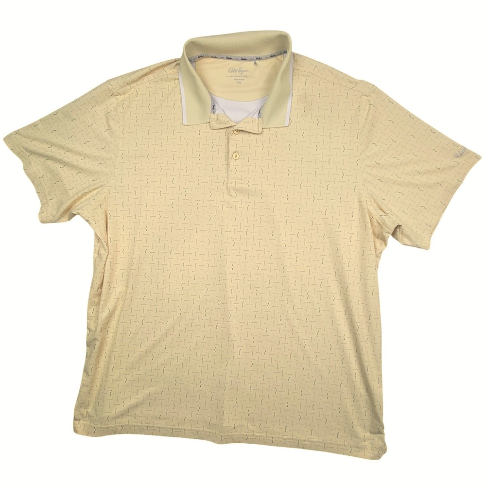 Walter Hagen Mens XXL Yellow Golf Club Print Performance Short Sleeve Polo Shirt